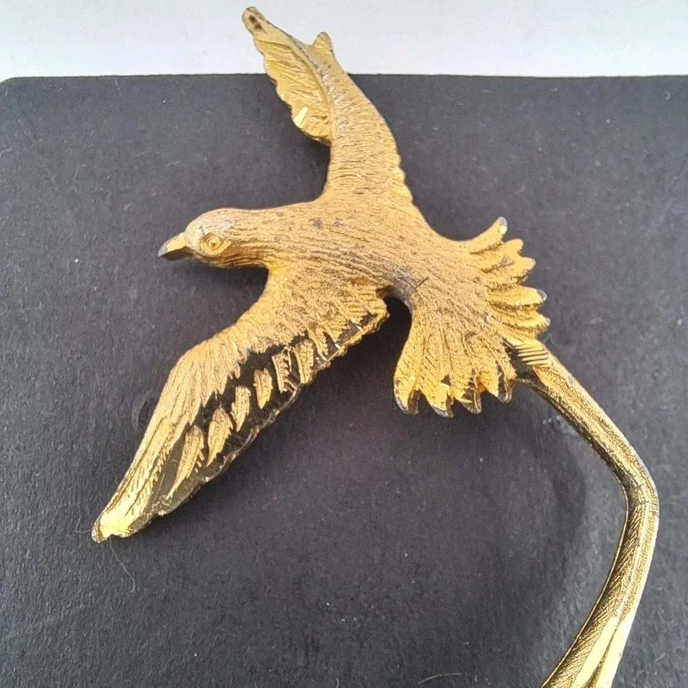 Vintage Gold Washed Diamond-Cut Pewter Bird of Paradise Brooch Pin